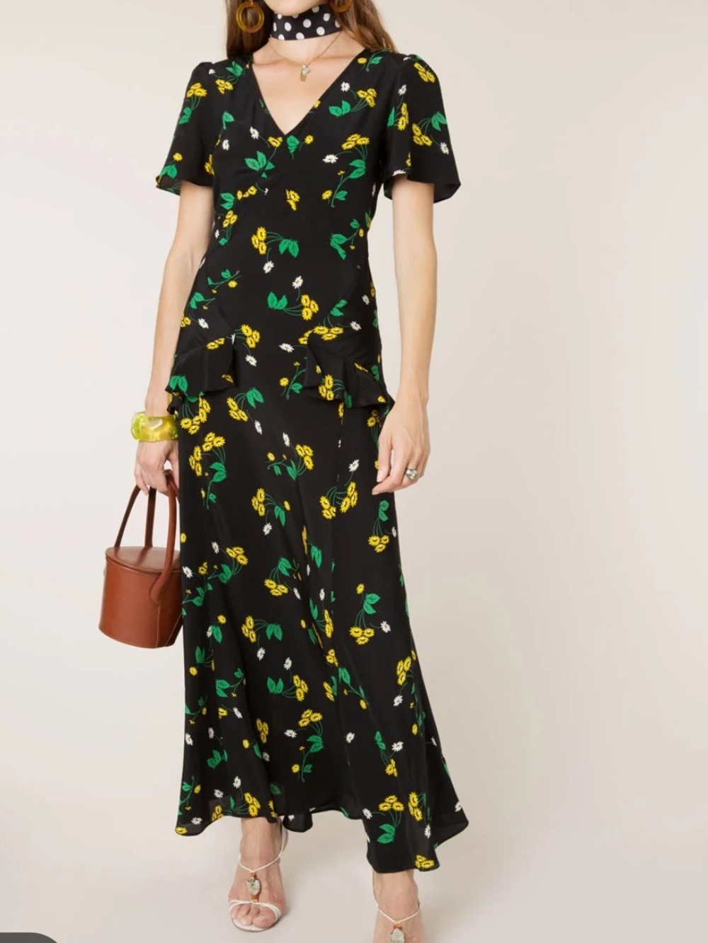 Rixo London Noleen Floral Silk midi wrap Dress